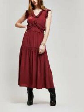 NWT Max Studio Burgundy Ruffled Maxi Dress